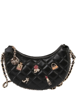 Quilted Lucky Charms Crossbody Hobo LAD001 BLACK